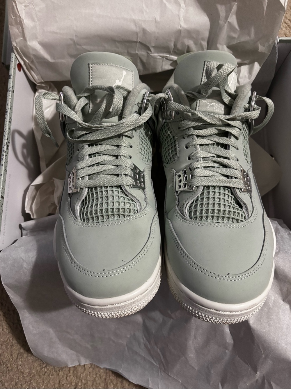 Jordan Women's Air Jordan 4 Retro Box in Light Teal and Speckled Gray